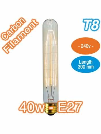 40w E27 T8 300mm Carbon Bulb Filament Vintage Edison Tube Globe