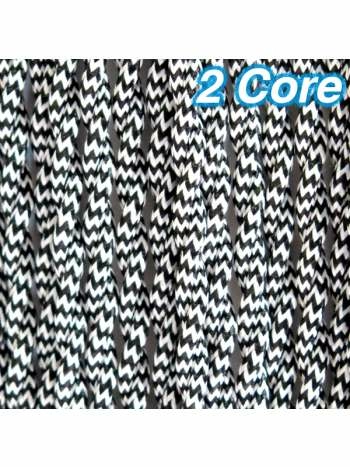 Black & White Twisted Fabric Cloth Cord 2 Core Lighting Cable